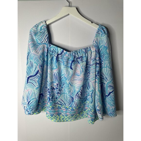 Lilly Pulitzer Lizzie Top Fishful Thinking Bermuda Blue Sz M Beach Resort Cruise - Picture 2 of 11